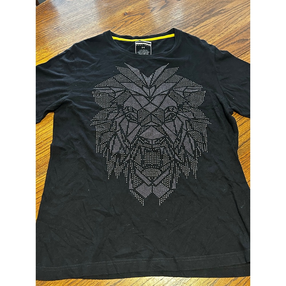 Sean John Mens Black Studded Geometric Lion Graphic T-Shirt‎ Size M Short Sleeve
